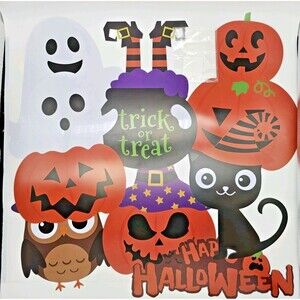 Halloween Party Decorations Pumpkin Ghosts Cauldron Black Cat, Set of 8 Pieces